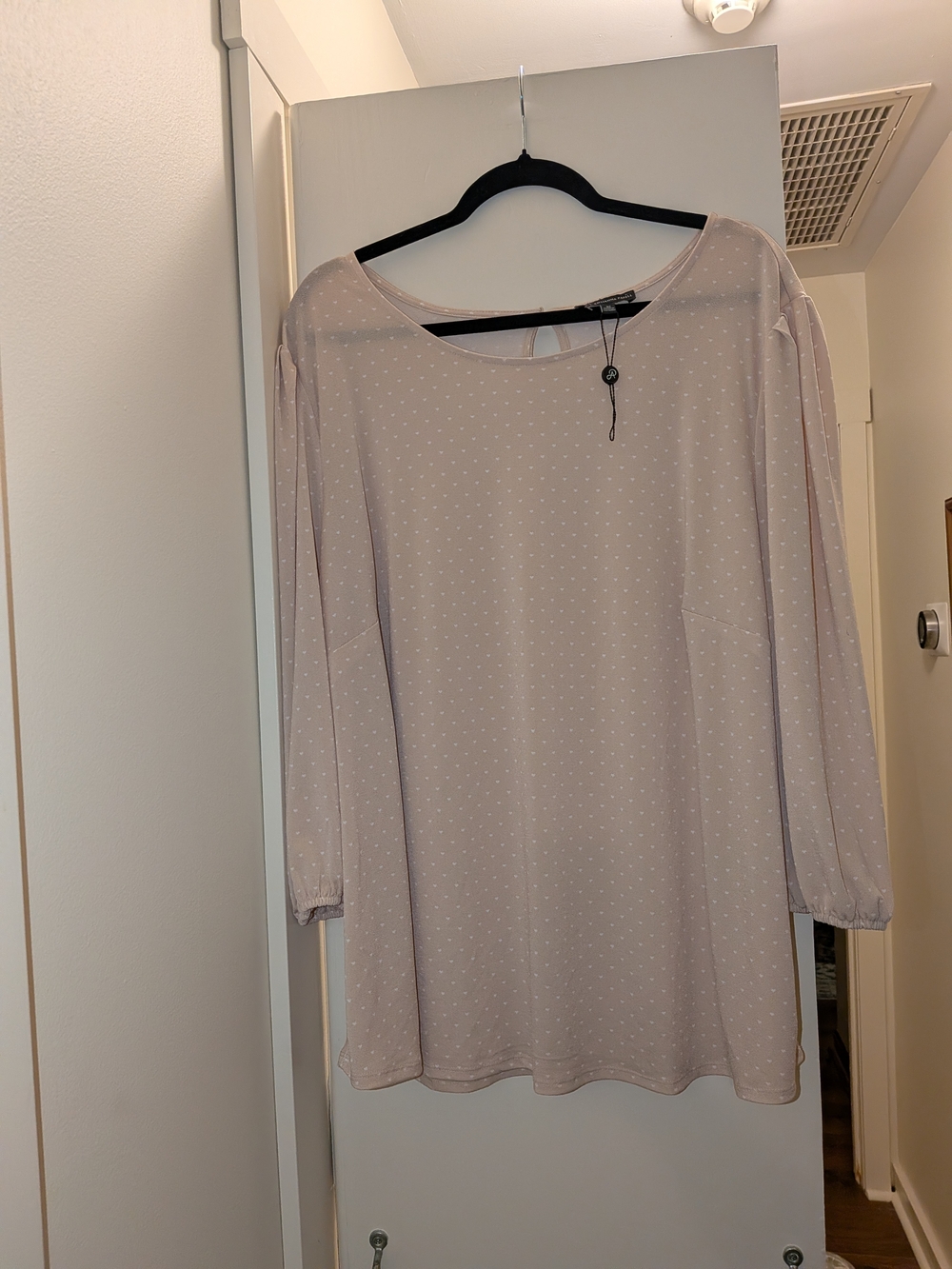 Adrianna Papell Beige Polka Dot Long-Sleeve Blouse 3X